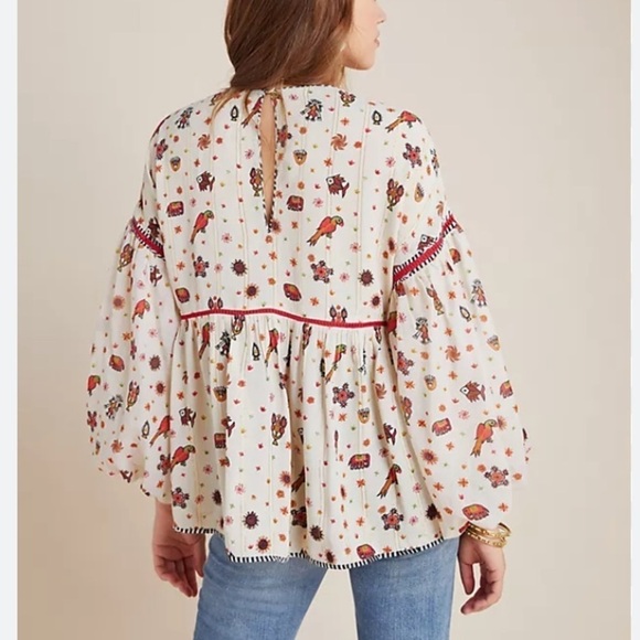 Anthropologie Paradise Peasant Blouse Nikasha New Parrots Boho top shirt - Picture 8 of 8